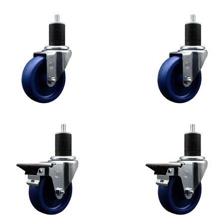 Service Caster 4'' Solid Poly Wheel Swivel 1-3/4'' Expanding Stem Caster Set 2 Brakes, 4PK SCC-EX20S414-SPUS-2-PLB-2-134